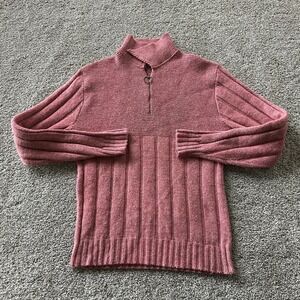 Vintage Gold Label Sweater Womens M Pink Wool 1/2 Zip Mock Neck Knit Pullover